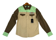 Marvel Our Universe Button Up Shirt Mens L Loki Colorblock Gree Tan Cotton NWT