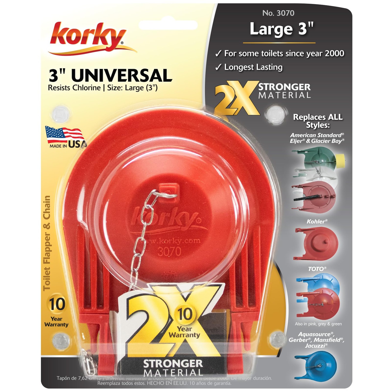 Korky 3070BP Large 3 Inch High Performance Universal Toilet Flapper Red