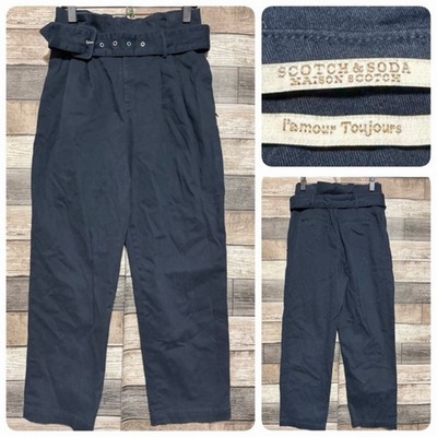Scotch & Soda Paperbag Chino Pants Women s XS Navy Blue Belted (Inseam 25.5)