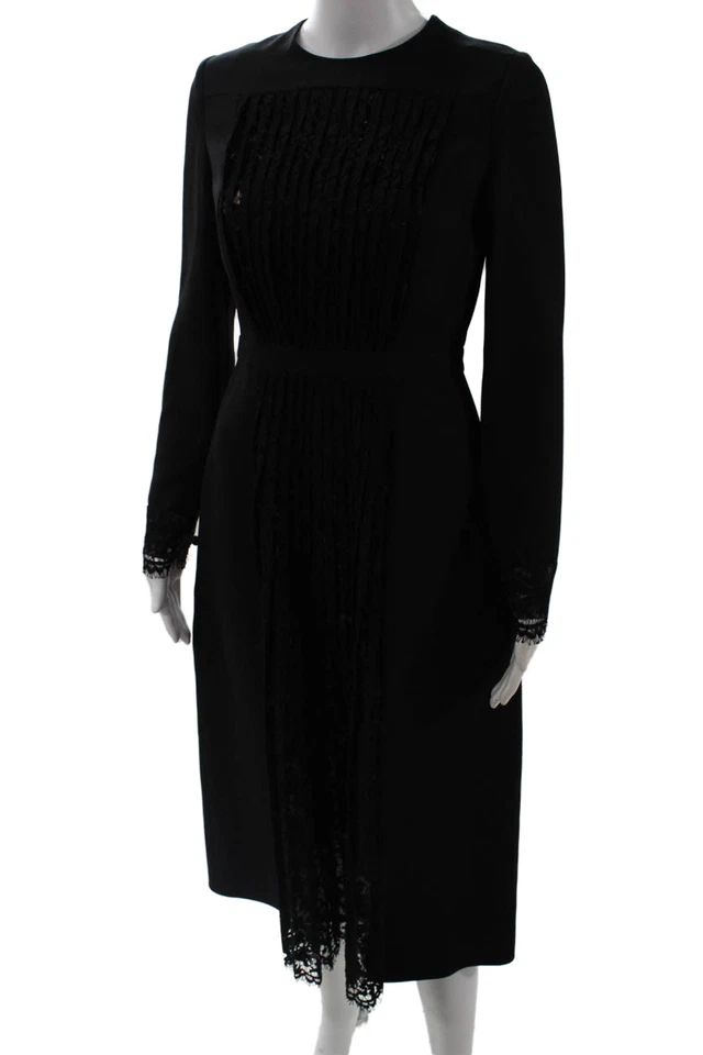 Vestido Vaina Valentino Mujer Negro Manga Larga Cuello Redondo Lana Seda Talla 8 Foto 2 de 4