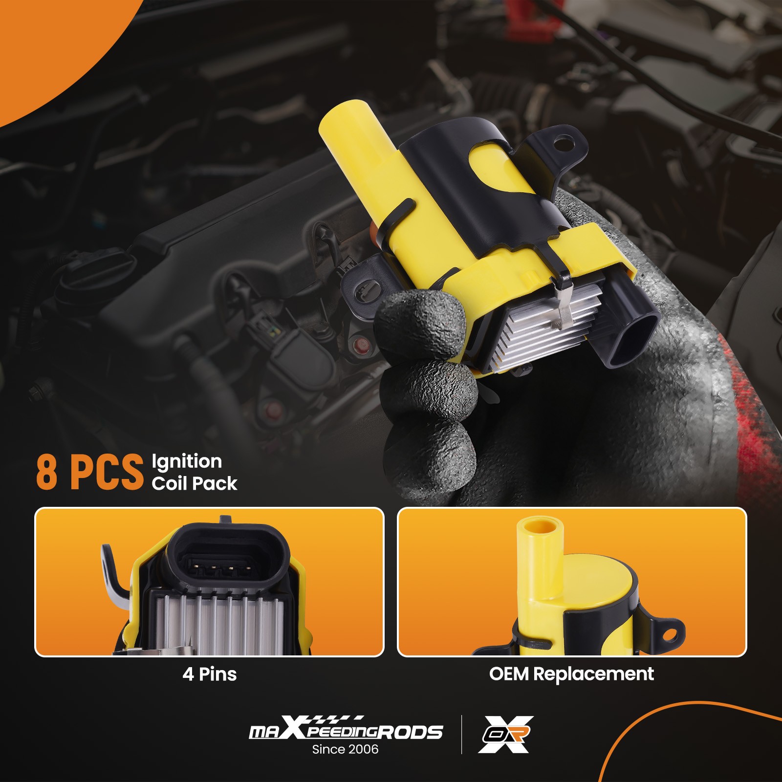 8x Round Ignition Coil & Spark Plug Wire For GMC Chevy Cadillac 4.8L 5.3L 6.0L