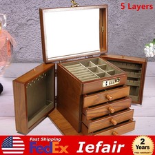 5 Layers Vintage Large Jewelry Organizer Wooden Storage Box Case with 4 Drawers