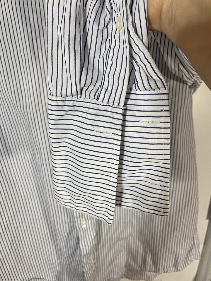 Christian Dior VTG Mens White Striped French Cuff Cotton Dress Shirt USA 17-33 - Image 4 of 4
