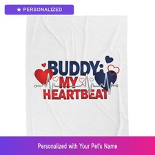Custom Shih Tzu Paw Print Heartbeat Blanket Personalized Pet Name Pet Lover Gift