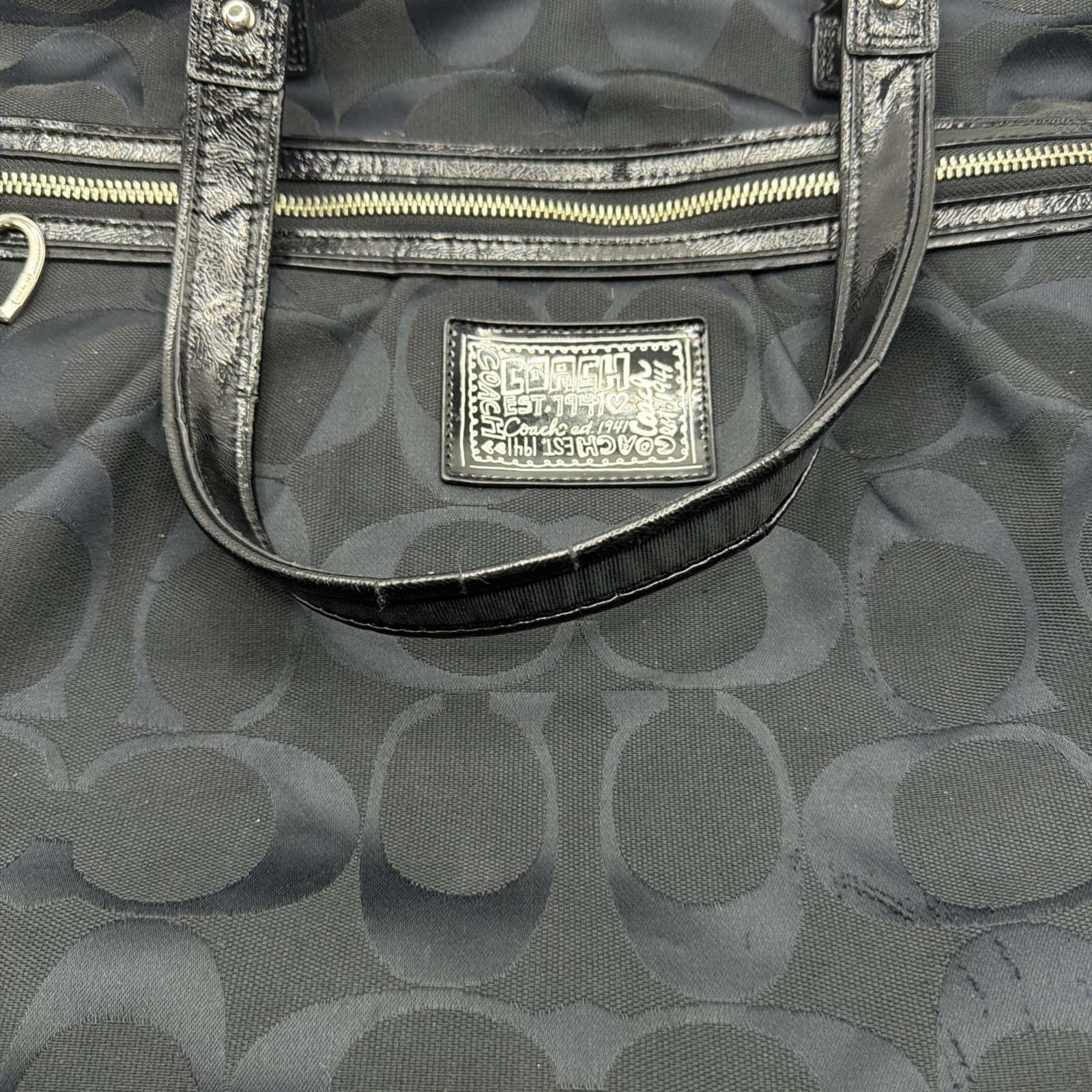 Coach Poppy Daisy Black Signature Tote Shoulder Bag BLACK F22947