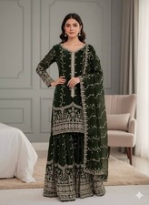 New Latest Fendy Silk Green Kurta Palazzo With Dupatta For Traditional Wear