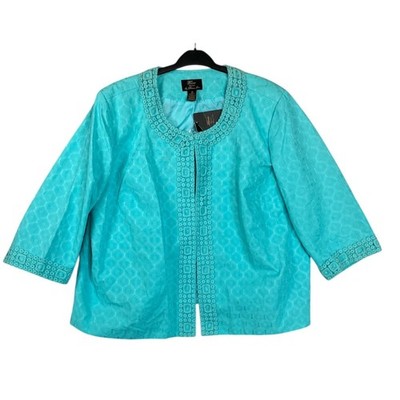 Frenz Women's by Theresa Renz Blazer Cotton Plus Size 3X Aqua Slushy