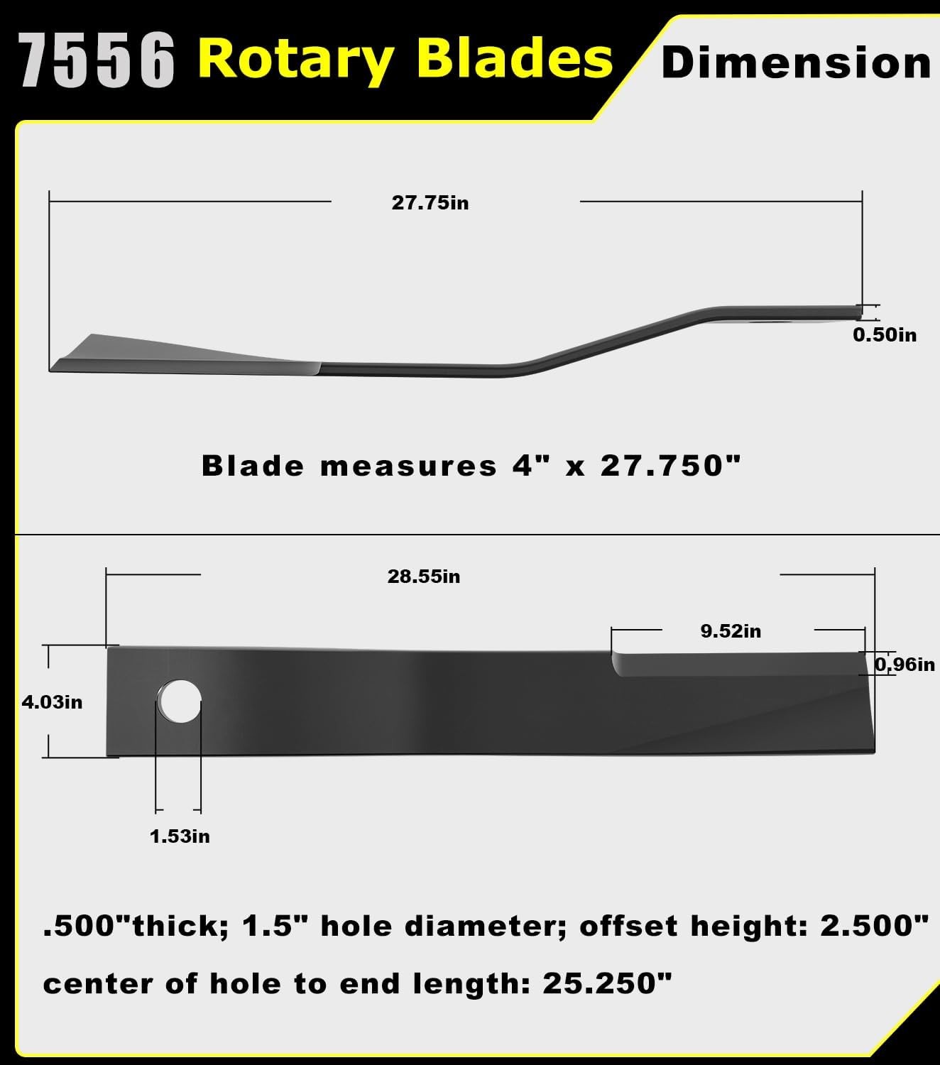 7556 Rotary Cutter Blades 27" x3/4" Lawn Mower Blades For Bush Hog, 2 Blade Set