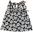 PINK Victoria's Secret Bikini Set L-DD Top & Large Swim Skirt Black Hibiscus NEW