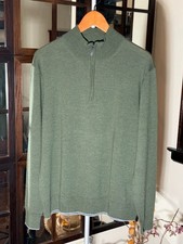 Untuckit 100  Extra Fine Merino Wool Sweater Green Quarter Zip Men's Size Large