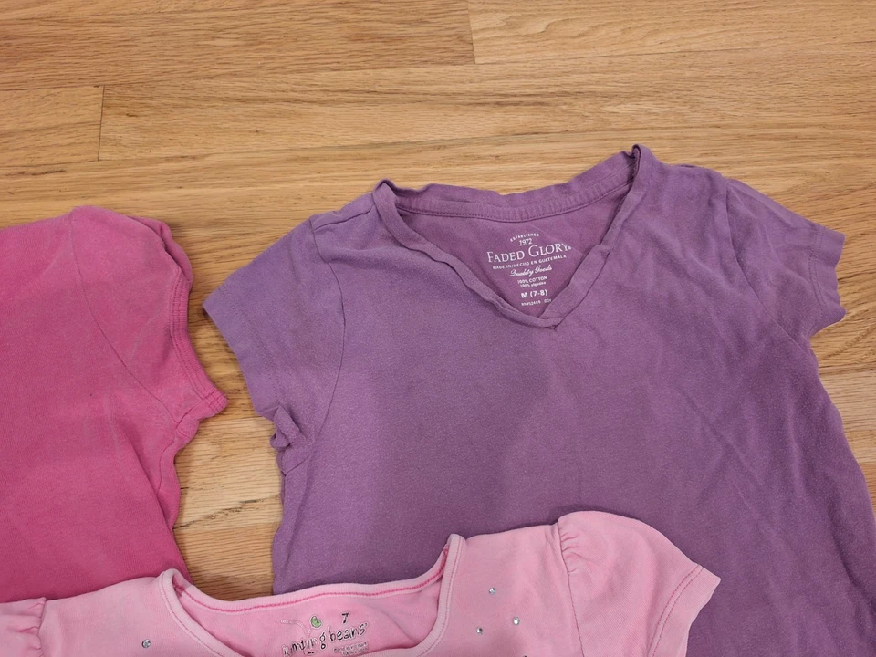 Lote de 3 Camisetas Prendas para el torso Vintage Niñas Manga Corta 7/8 Rosa Joya Púrpura 100 Algodón Foto 2 de 4