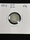 1872 Seated Liberty Half Dime 5c Coin VG, 90% Silver