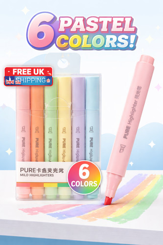 6x Assorted Highlighter Pens Bright Fluorescent Pen Colours Drawing Highlighters