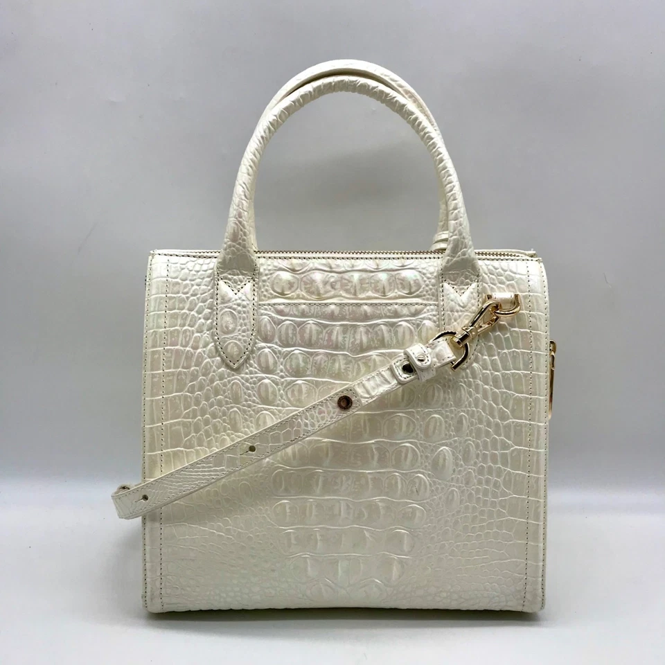 Brahmin White Croc Embossed Leather Caroline Convertible Satchel - Image 2 of 4