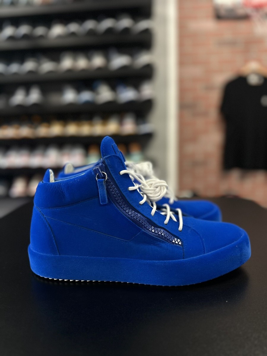 Giuseppe Zanotti Men's Blue Velvet Mid-Top Leather Sneaker Shoes
