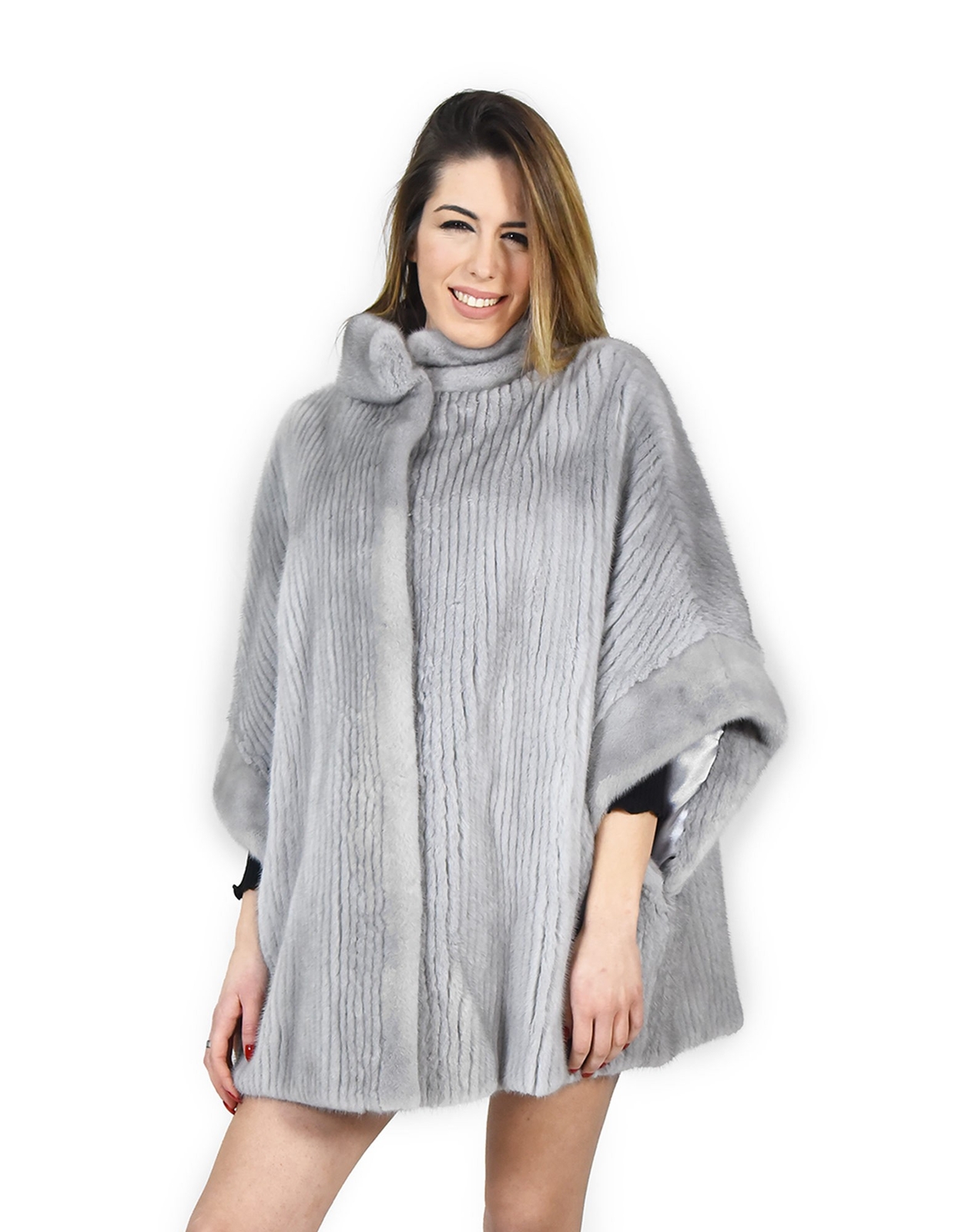 Sapphire Cape Fur Vertical Transport 46 Mink Fur Coat