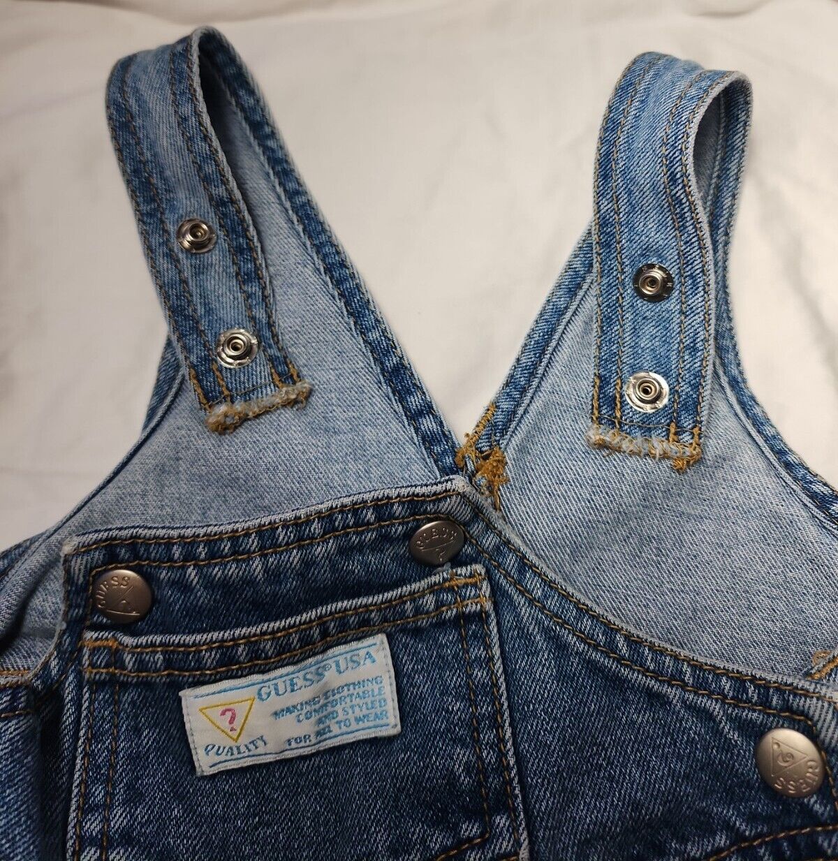 12 Month Baby Guess Denim Overalls Blue Jean Bibs… - image 13