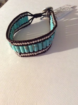 $35 LUCKY BRAND Turquoise Reconstituted Calcite and Rock Crystal Bracelet O172