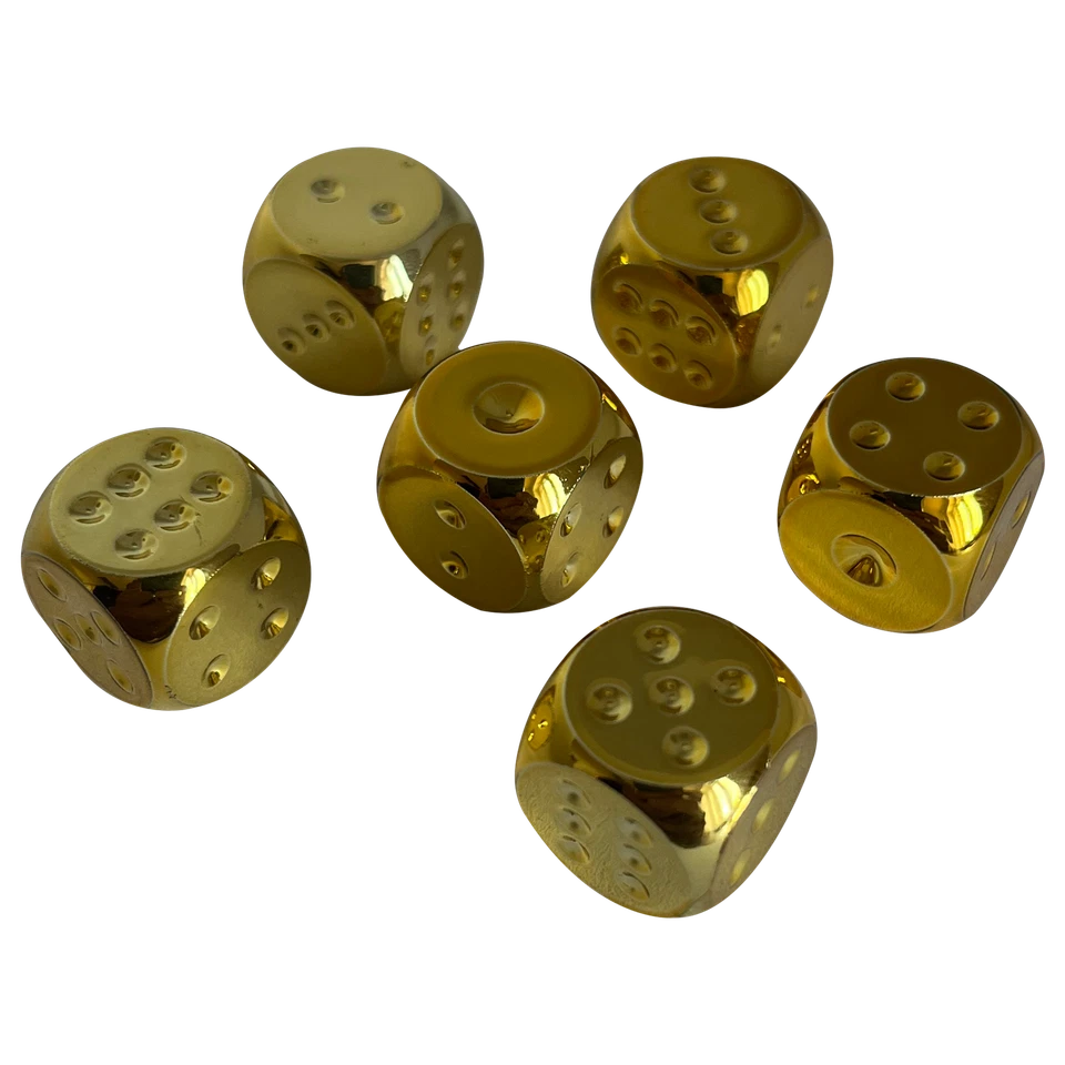 MARKENLOS 6 Würfel / Dice Cube 16mm Gold 6 Seiten D6 W6 Knobeln Party Spiel