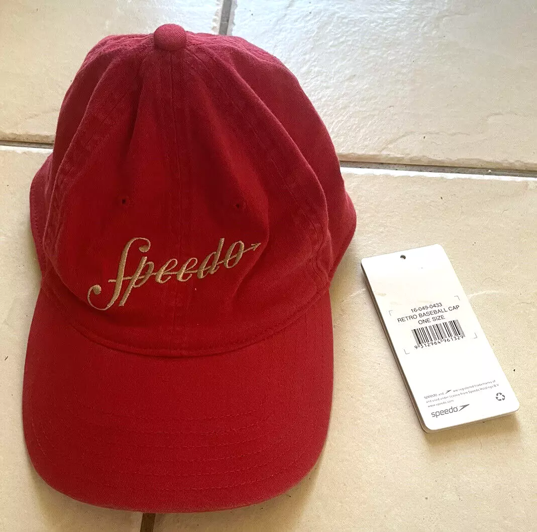 Speedo Baseball Cap Hat Red Retro One Size Elastic Head Band New with tags