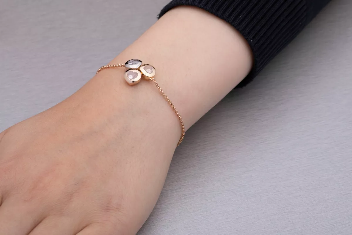Chopard Happy Curves Rose White Yellow Gold Hearts Diamond Bracelet 859390 New