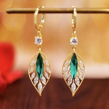 ❤️ 9ct Gold Emerald Diamond Drop Earrings 53 mm Gold Filled Sim Gems ❤️UK
