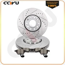 Front Drilled & Slotted Brake Rotors And Ceramic Pads Fits VOLKSWAGEN PASSAT