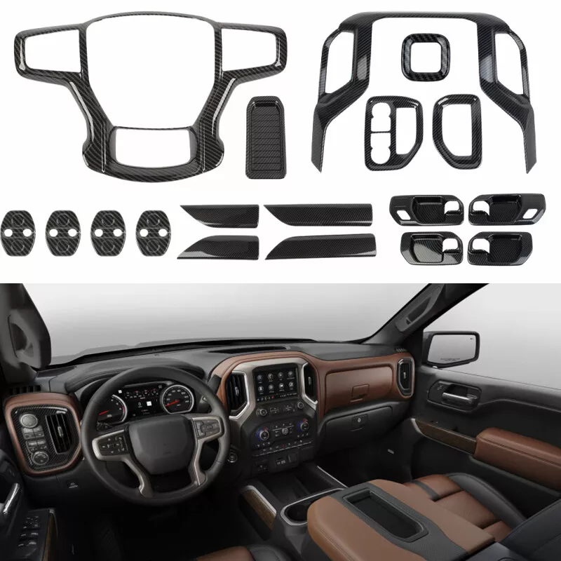 18Pcs Carbon Fiber Interior Trim Kits For Chevy Silverado 2019