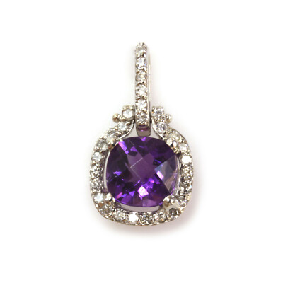 1,5 ctw natürlicher Amethyst & Diamant massiv 14k Weißgold Tropfen Halo Anhänger, 0,71''