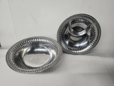 Wilton Armetale Pewter Flutes and Pearls 11" 12" Chip and Dip Bowl Lot Of 2 