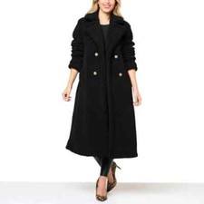 G by Giuliana Women's Black Label Double Breasted Teddy Coat Black Medium