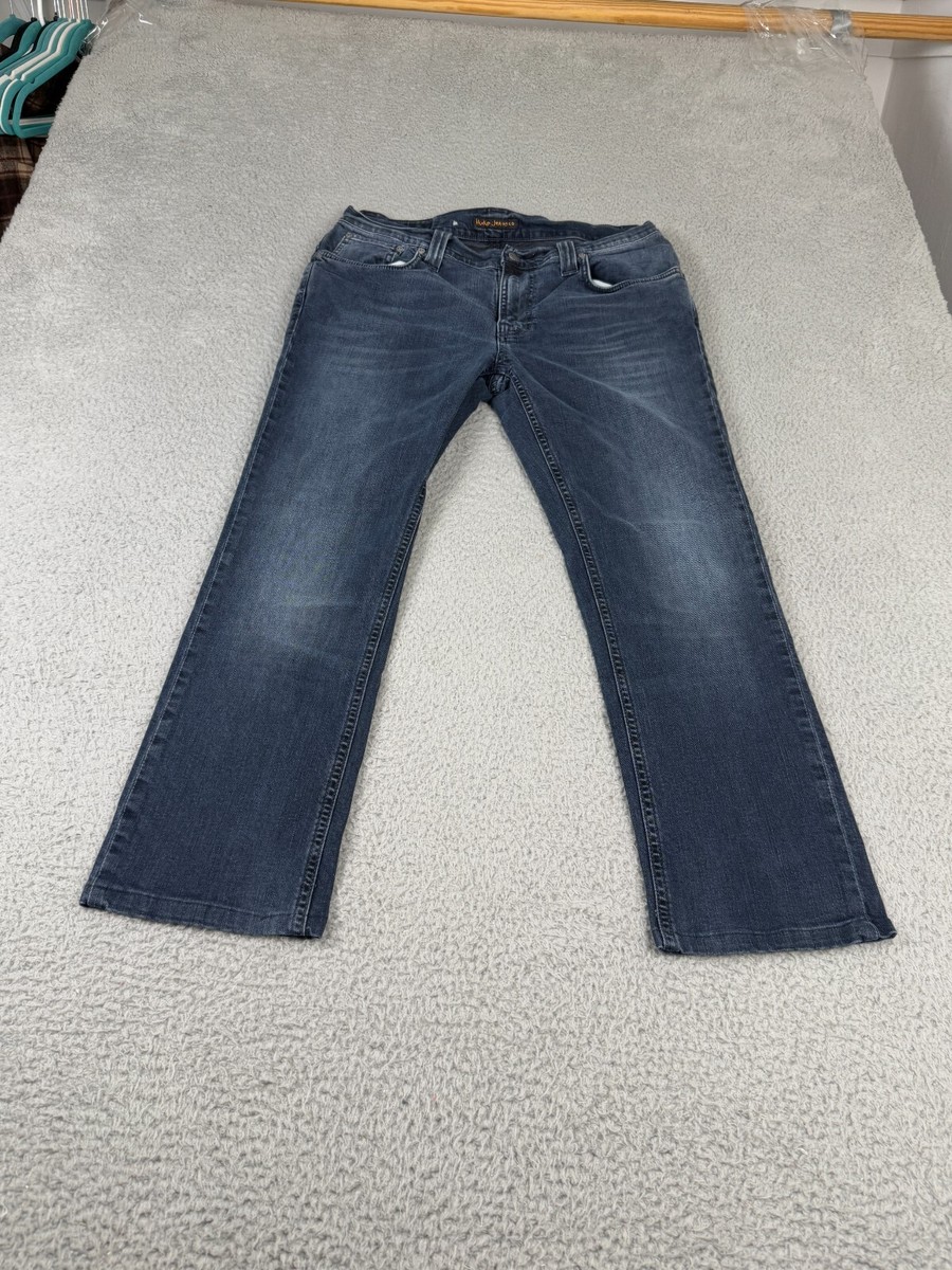 Nudie Jeans Mens 33x28* Blue Strike Thin Finn Slim Organic Dark 