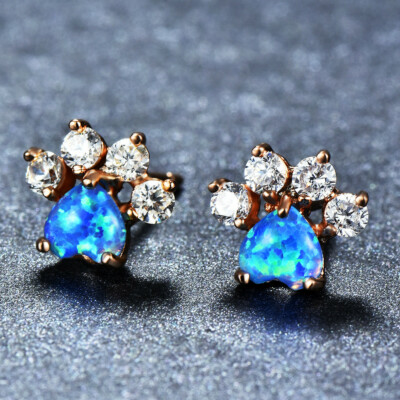 Cut Cat Claw Design Blue Fire Opal Topaz Rose Gold Plated Stud