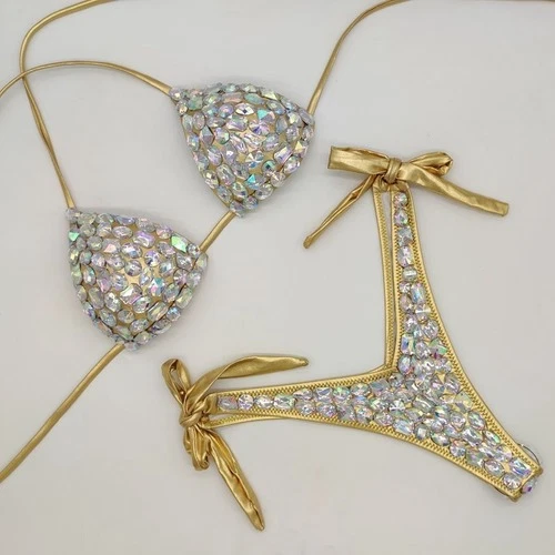 Conjunto de bikini de diamantes traje de baño vendaje push up estrás piedras brillantes traje de baño - Imagen 26 de 28