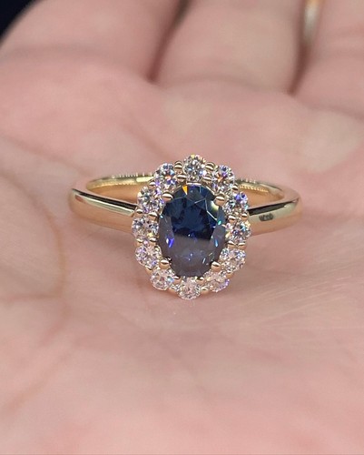 IGI Certified Lab Grown Diamond Engagement Ring Oval Cut Blue Halo Diamond Ring - Picture 5 of 11
