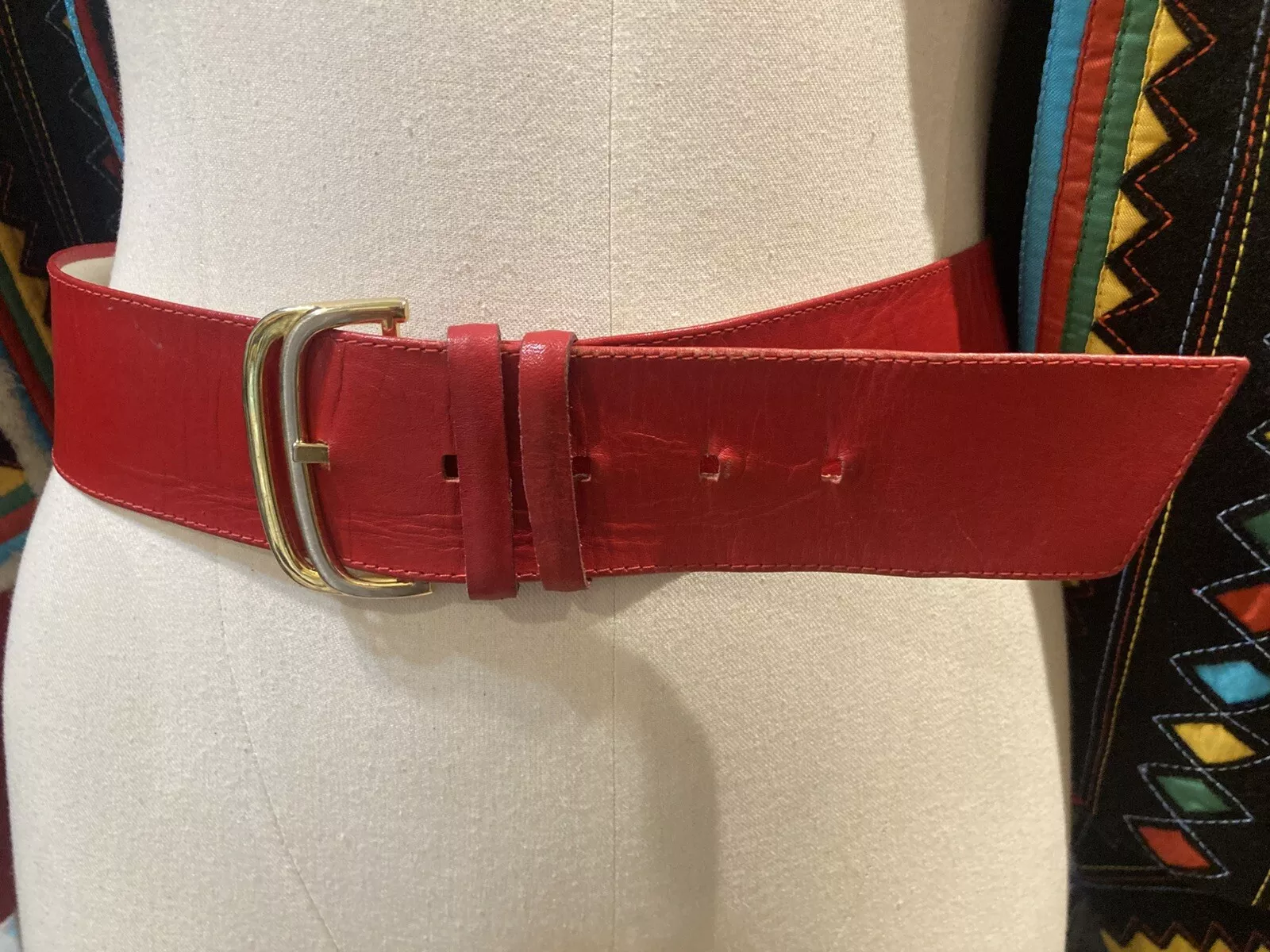 Ceinture Christian Dior cuir rouge rétro taille M/L vintage