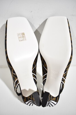 FENDI ハイヒール ブラック/ホワイト Fendi Freedom Black Brown White FF Logo Square Toe Slingback
