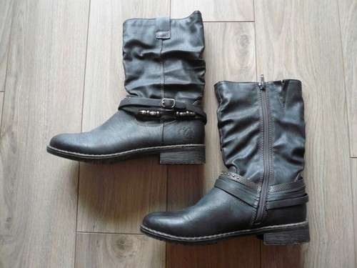 JANE KLAIN Damen Stiefelette Gr.38 dunkel grau Schuhe Boots Stiefel wie NEU !!!!