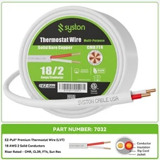Syston 18/2 Thermostat Doorbell HVAC Wire 18 AWG 2 Conductors CMR Indoor/Outdoor