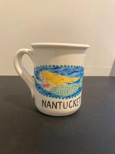 Vintage Nantucket Pottery Works Tea Coffee Mug Mermaid in Water Signed Rare