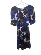 Trina Turk Rose Print Silk Puff Sleeve Shift Dress Size 4 Floral EUC