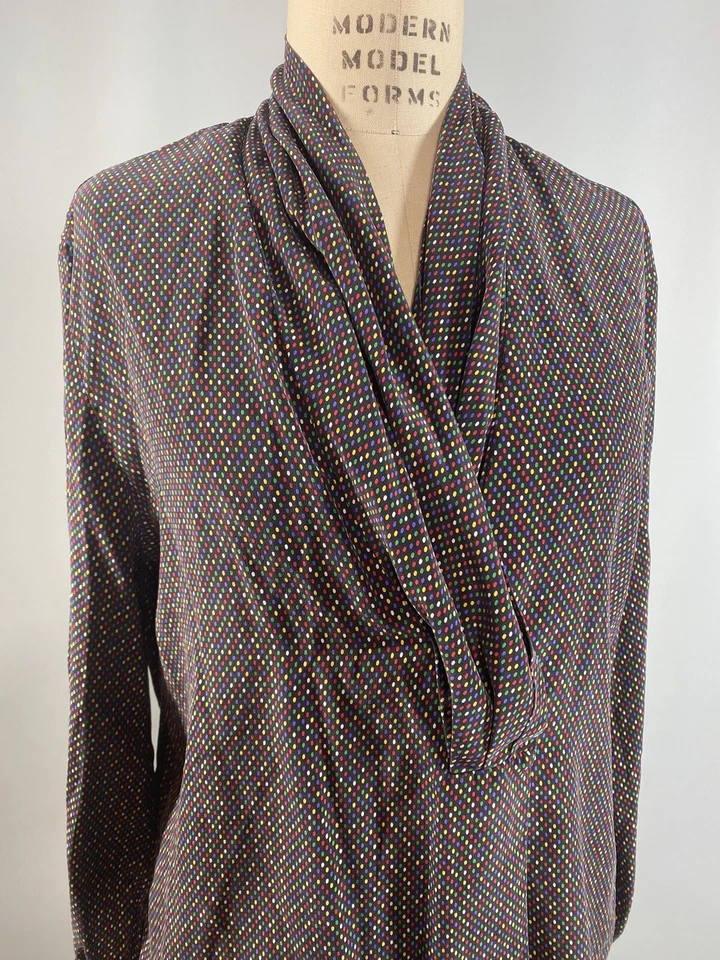 Vintage Top SIZE LARGE 10 SILK rainbow polka dot classic LIZ CLAIBORNE 80s 90s - Image 4 of 4