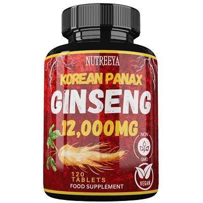 NUTREEYA Korean Ginseng 12,000mg, Panax Ginseng, Super Strength, Amazing Value & Quality