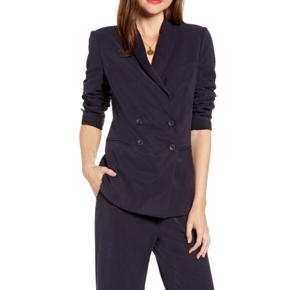Something Navy Drapey Double Breasted Blazer in N… - image 9