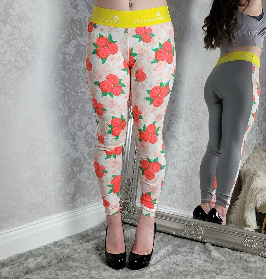 Stella McCartney Adidas Grey Floral Leggings S Stretchy Gym Pants Stellasport - Image 3 of 4