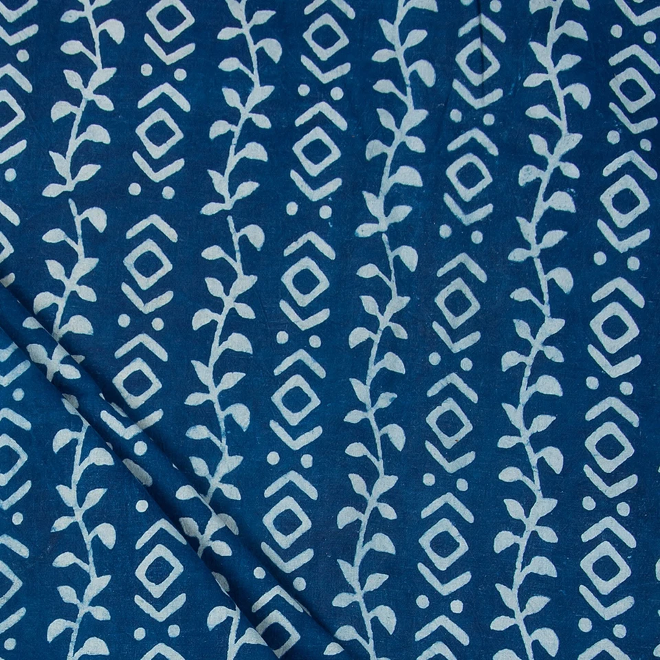 2.5 Yards Fabric Cotton Indigo Blue Fabric Hand Block Printed Crafting Fabric - Image 3 of 4