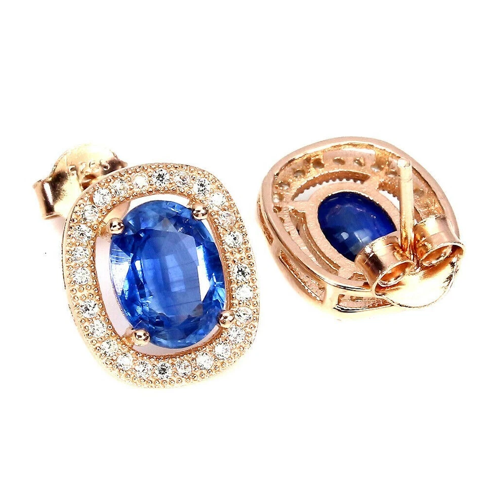 EXTRA FINE BLUE KYANITE GENUINE MINED GEMS SOLID STERLING SILVER 925 EARRINGS - Image 3 of 4