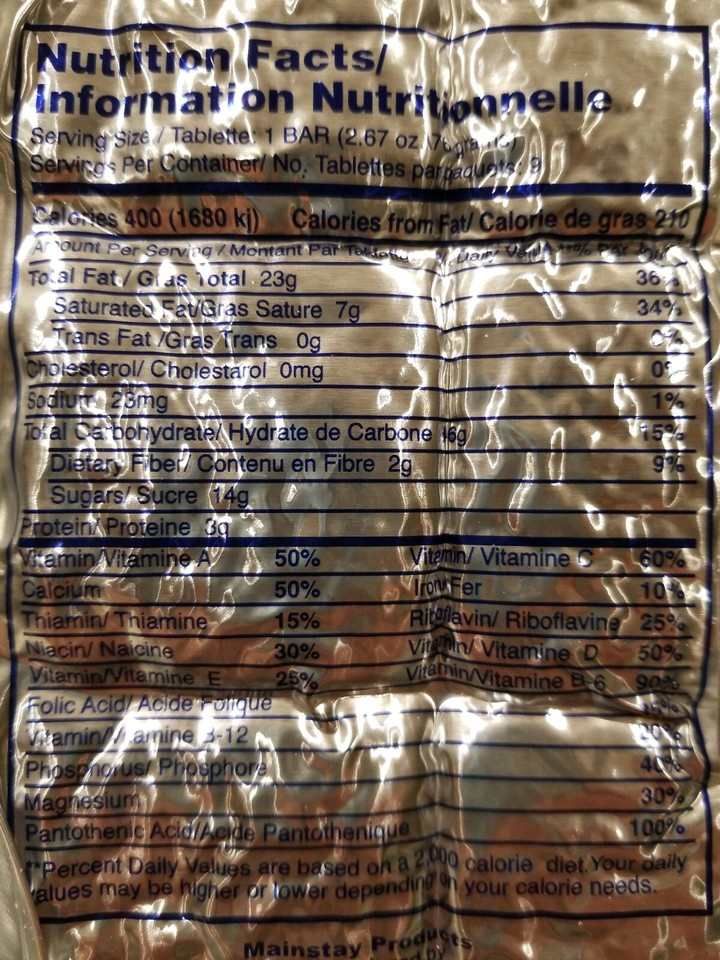 Mainstay 3600 Calorie Bar Emergency Food Supply by SOS Food Lab Expires