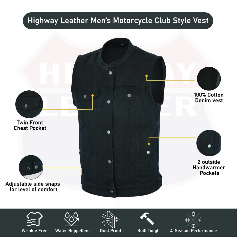 HL21688BLUE Men SOA Denim Blue Vest Club Cut Outlaw Anarchist mc Biker