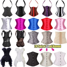 Pure Steel Busk Boned Corset Lace Up Underbust Waist Cincher Bustier PLUS Shaper